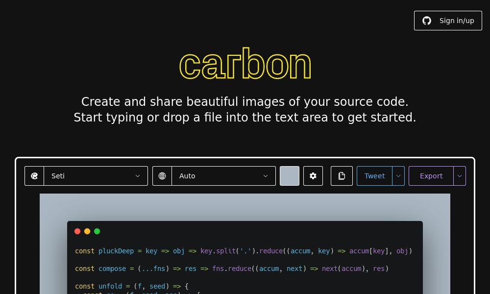 Screenshot of carbon