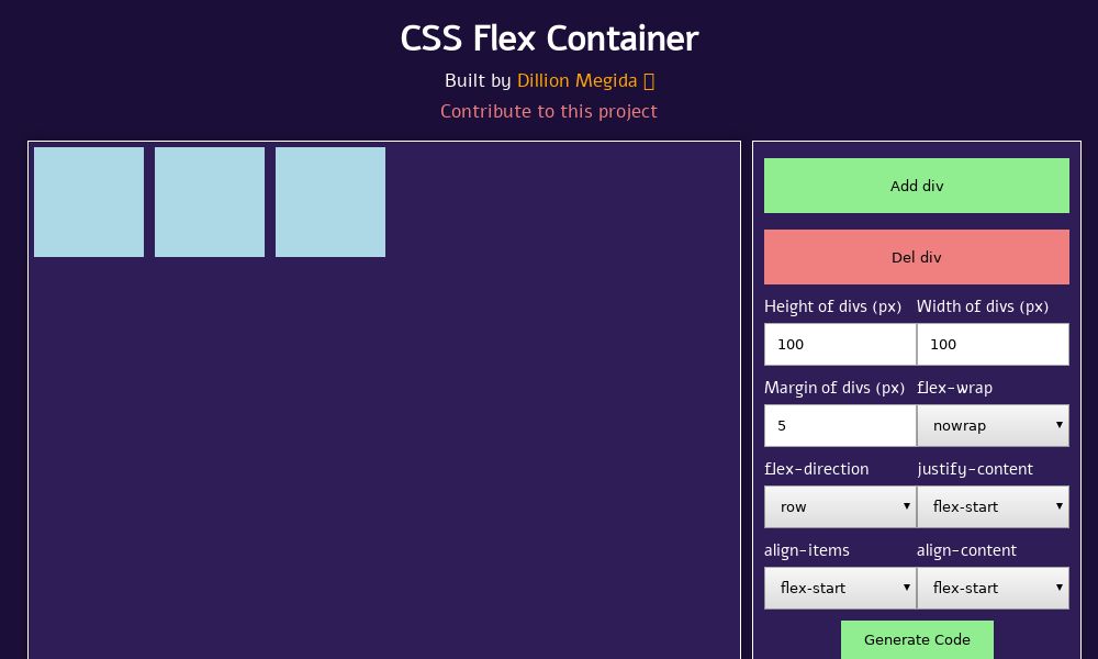Screenshot of CSS Flex Generator
