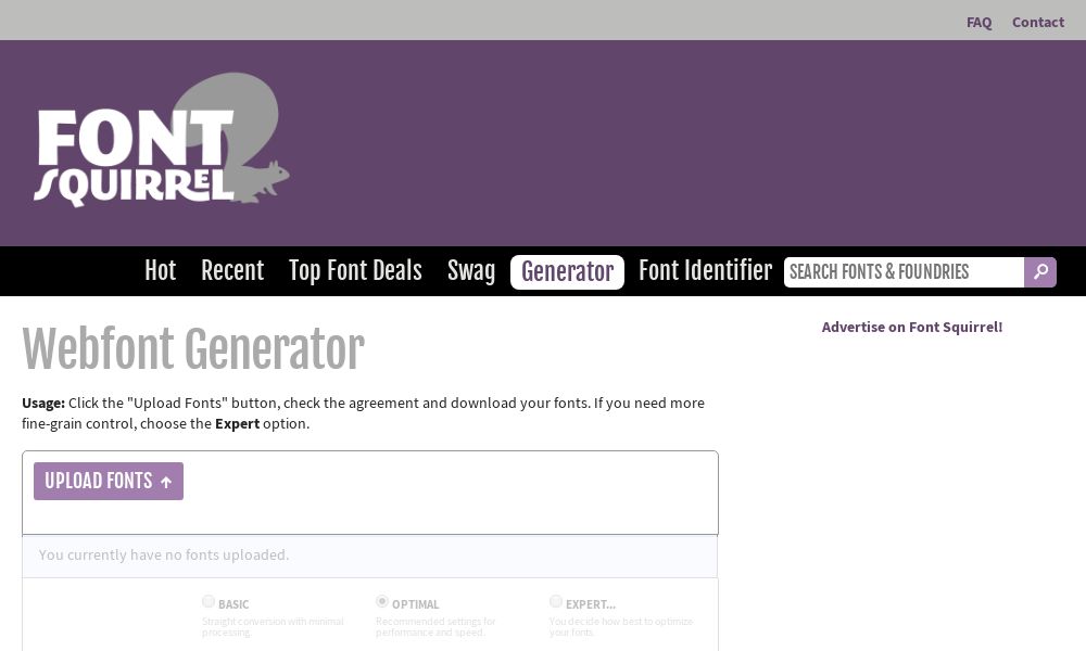 Screenshot of Font Squirrel Webfont Generator