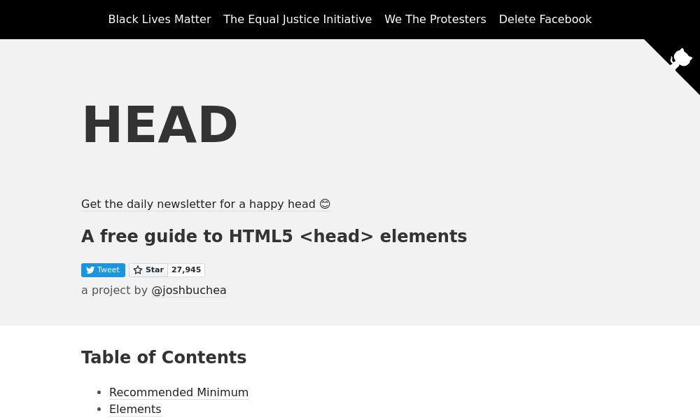 Screenshot of HTML5 <head> elements