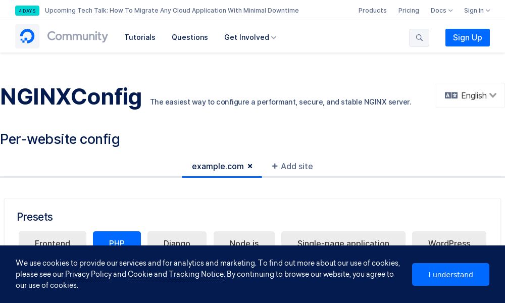 Screenshot of NGINX Config