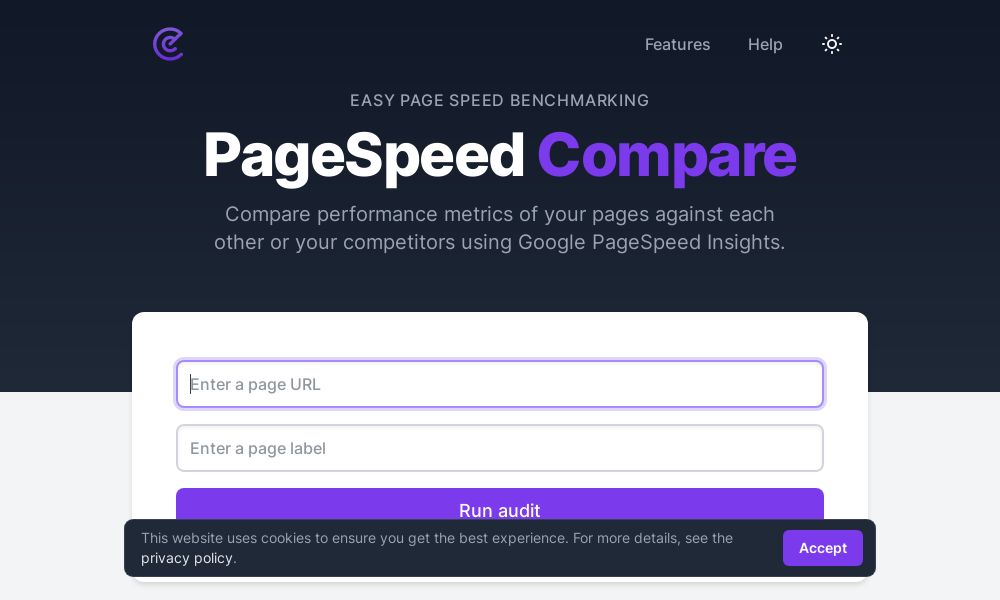 Screenshot of PageSpeed Compare