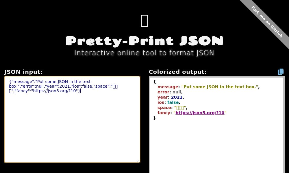 Screenshot of Pretty-Print JSON