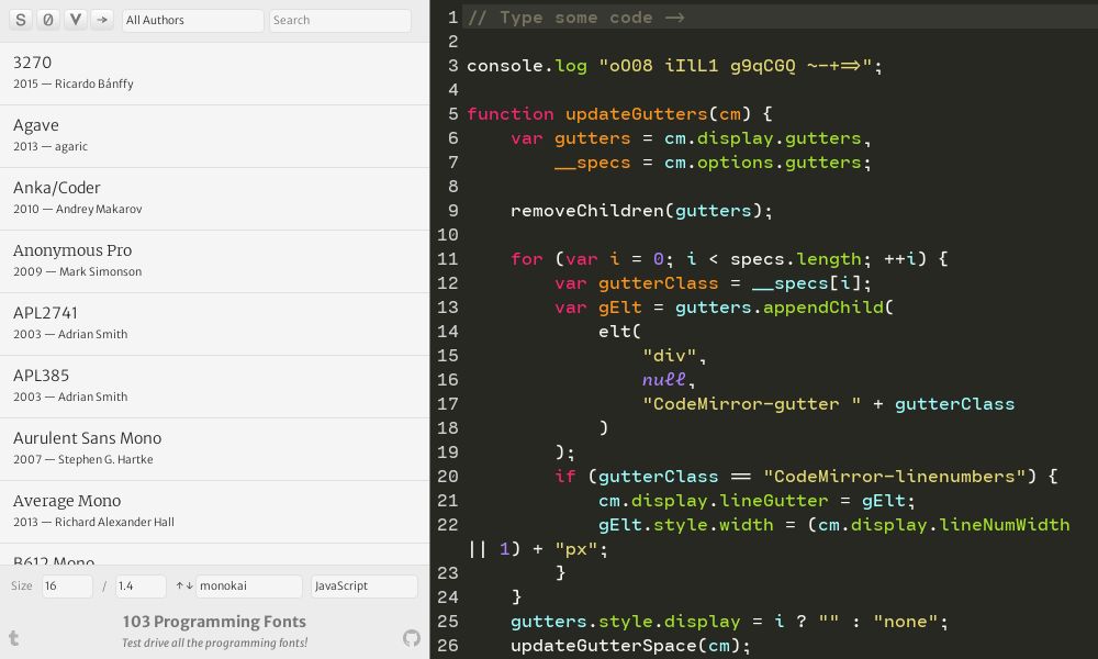 Screenshot of programming-fonts