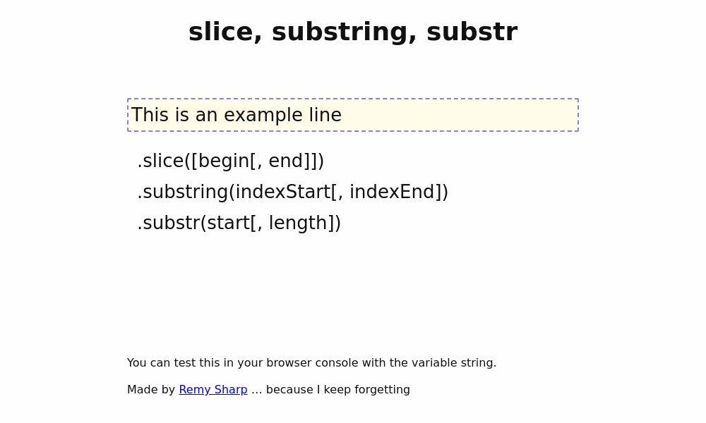 Screenshot of slice/substring/substr comparison