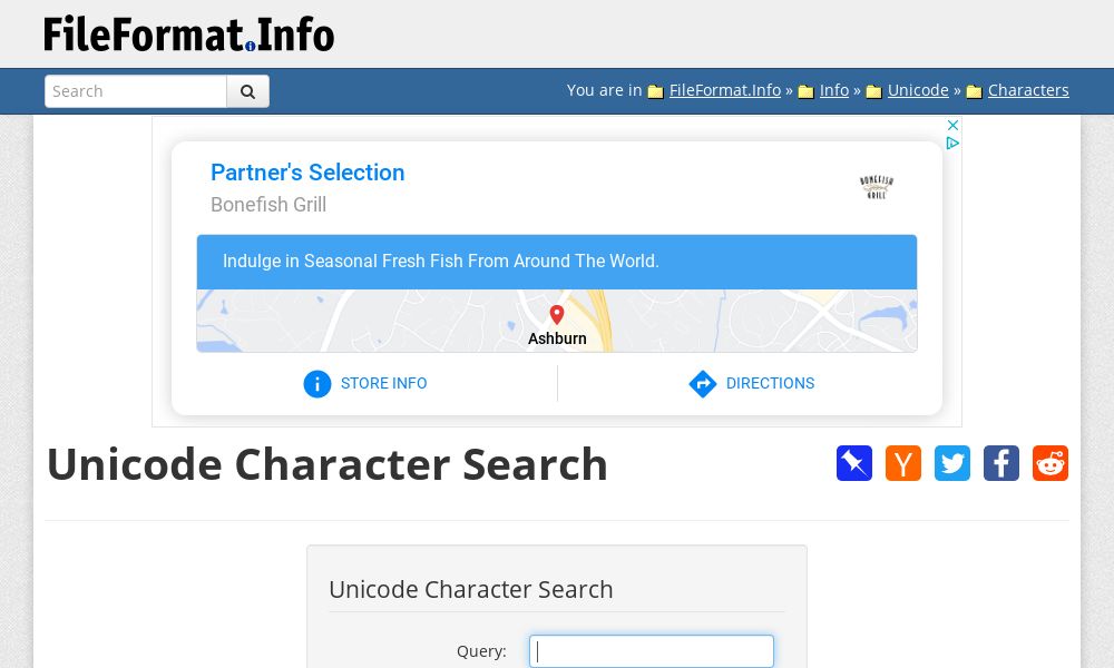 Screenshot of Unicode Character Search